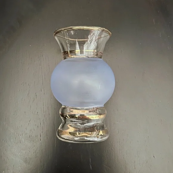 MCM 1953 Bartlett Collins 2 Frosted Blue Glass Vases Gold Bands Hand Crafted USA - Picture 8 of 10